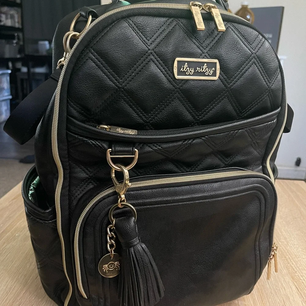 Itzy Ritzy Boss Plus Diaper Bag Backpack Mystic Black Gold Bundle